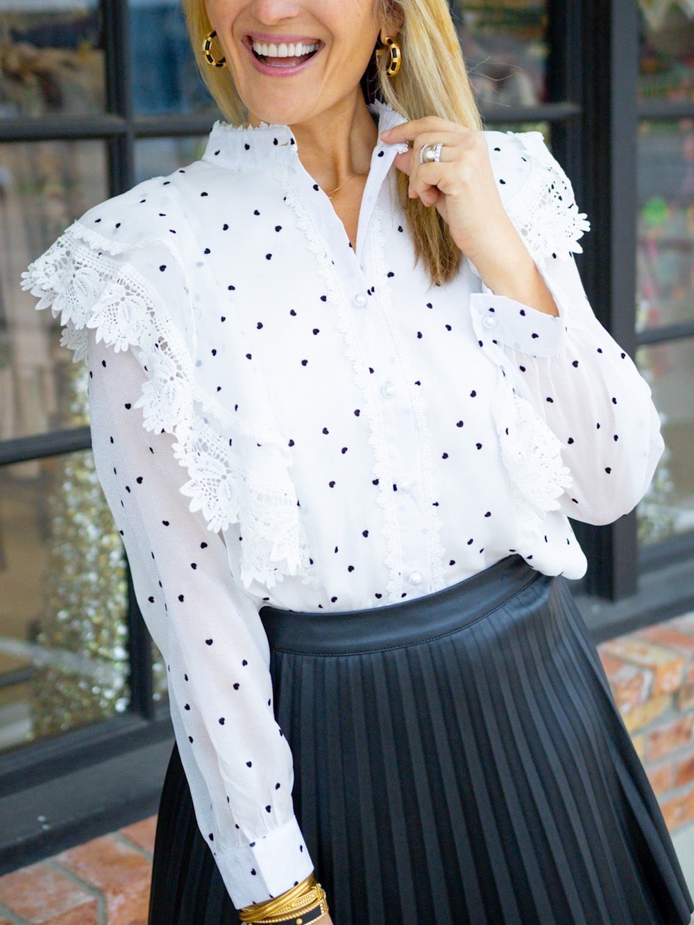 HEARTS AFLUTTER RUFFLE BLOUSE, WHITE - Picture 2 of 16